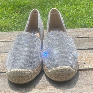 🌈 Steve Madden Iridescent Holographic Rhinestone Espadrilles NWOT 🌈